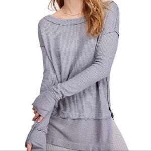We The Free Blue Textured Knit Top